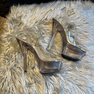 clear pleaser heels size 6